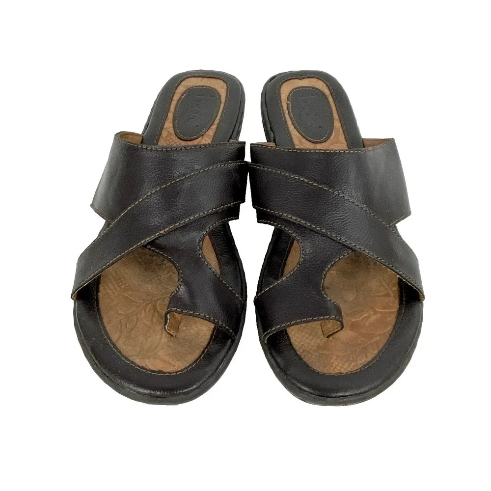 boc Born Sandals Women's 8 Slip On Slides Flats Shoes Flip Flops Brown 38.5 - Picture 5 of 9